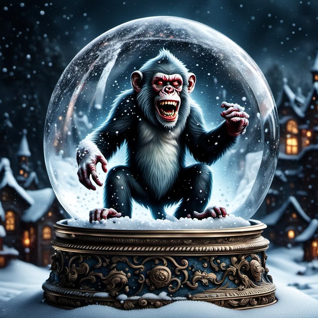 Zombie Monkey Clowns Dancing in Snow Globe
