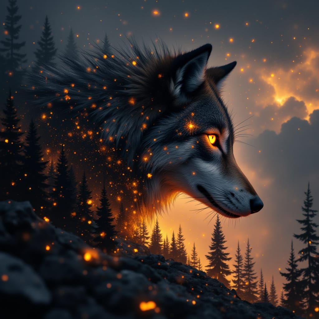 Majestic Wolf Blends into Starry Night Sky