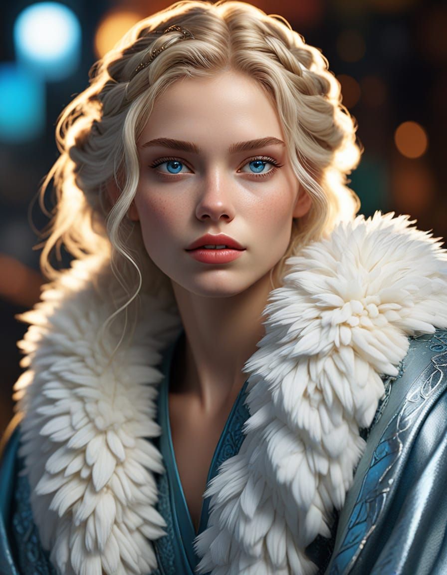 Elegant Blonde Woman with Ice Blue Eyes