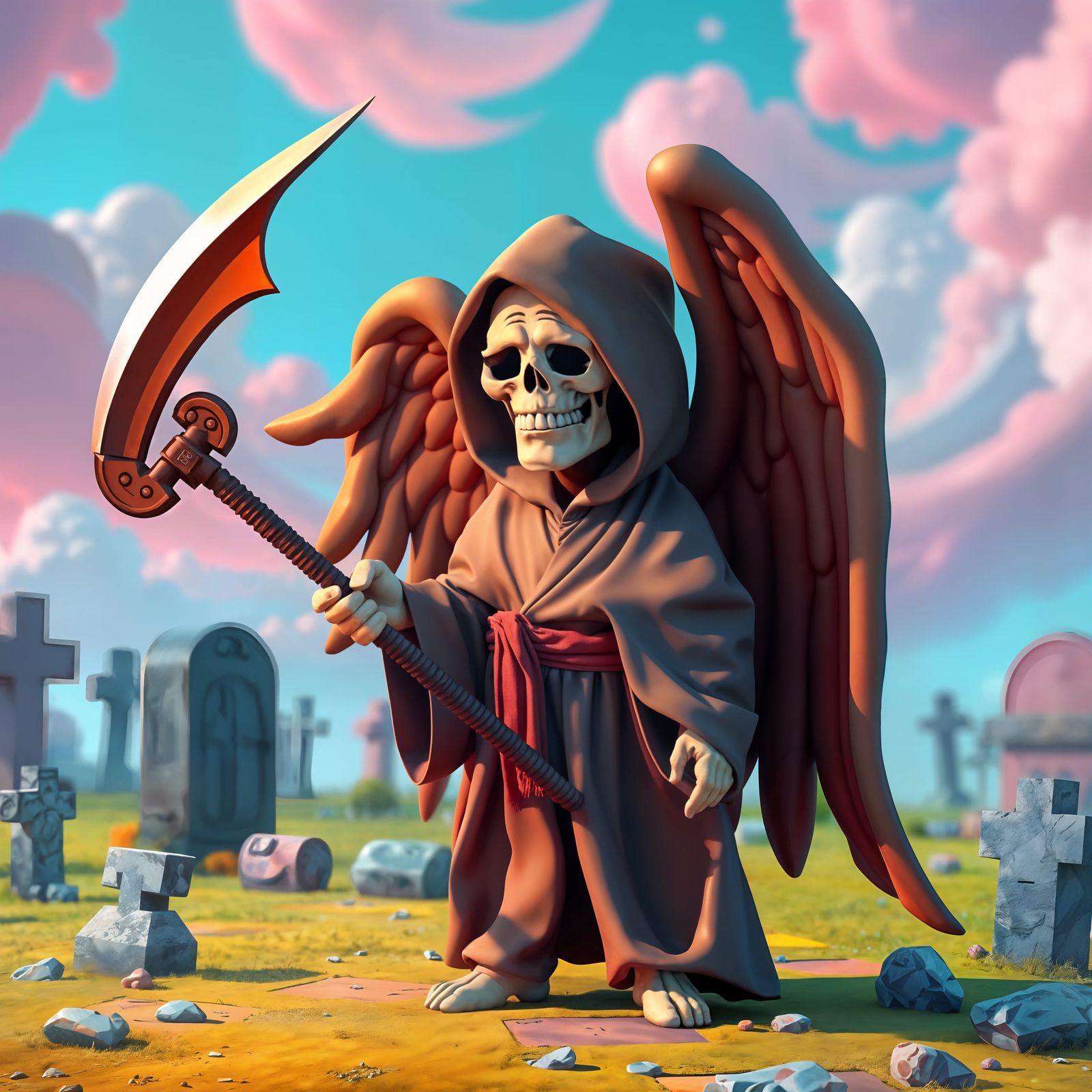 Lighthearted Angel of Death in 3D Digital Cartoon Style