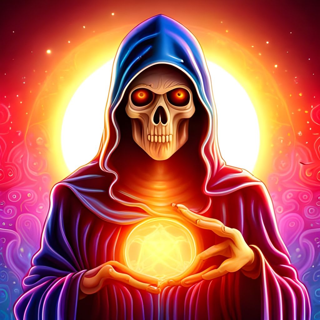 Psychedelic Claymation Grim Reaper in Alex Grey Style