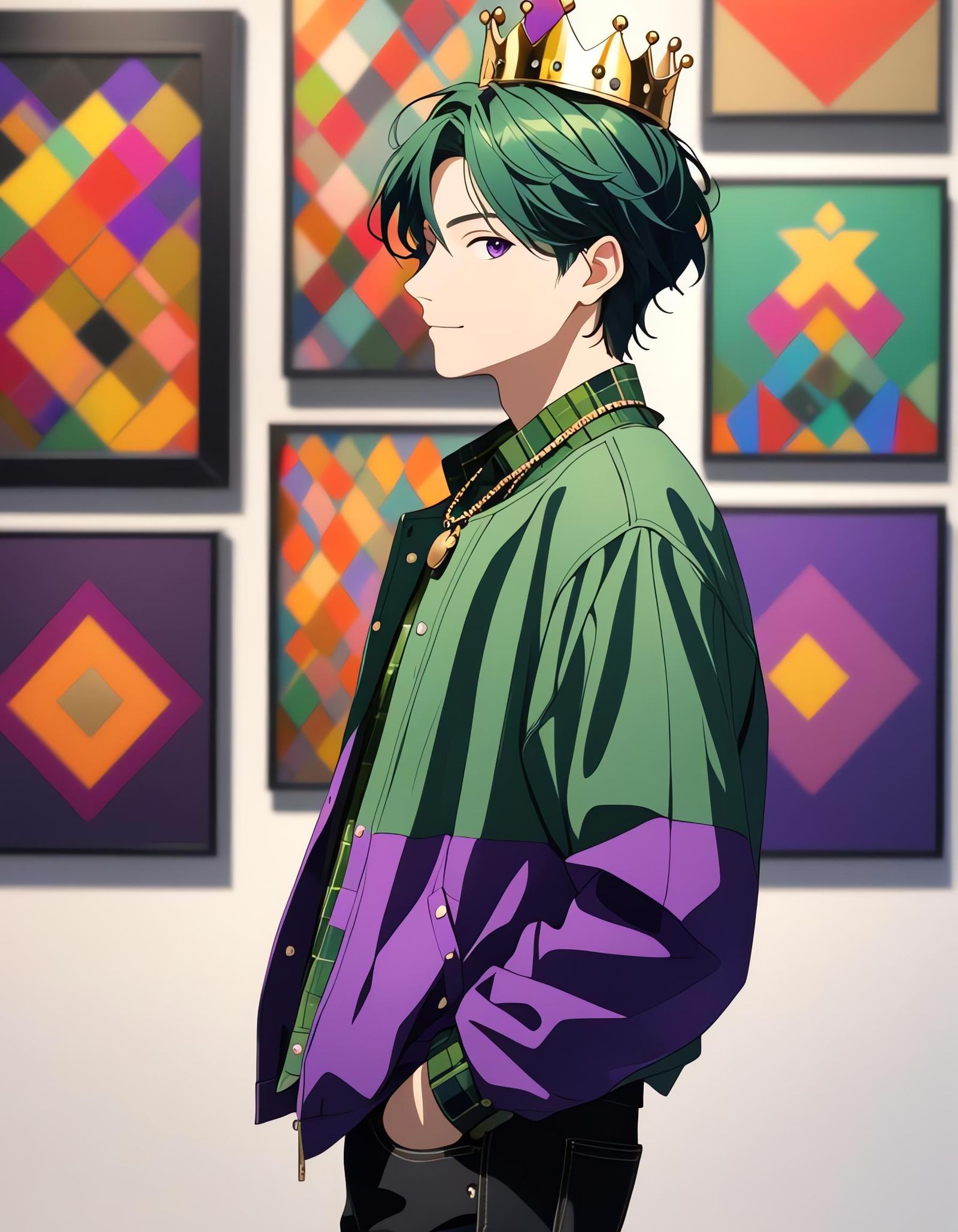 Boy in Art Gallery with Minimalist Artworks