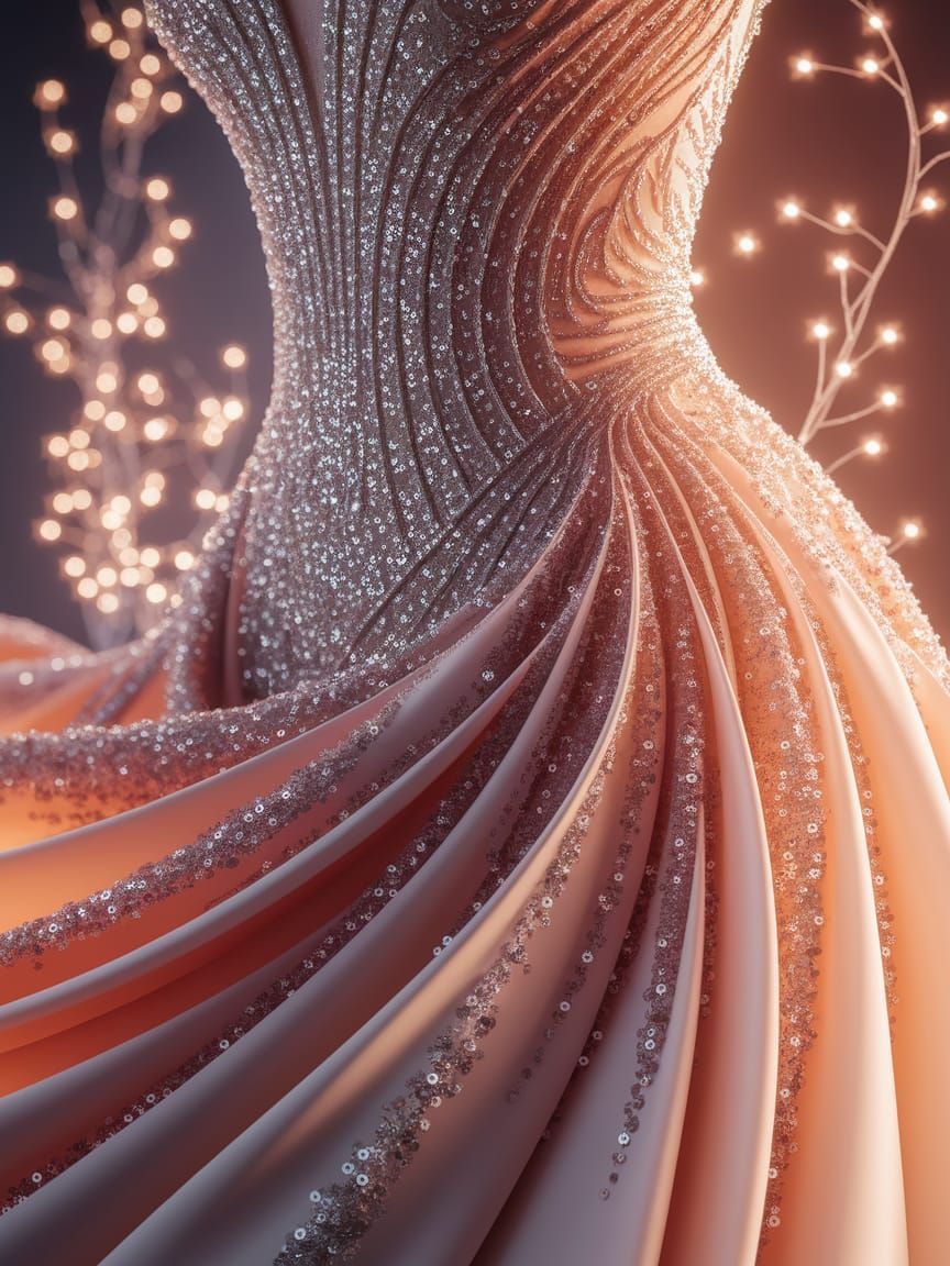 Luxurious Fantasy Dress in Ethereal Lighting