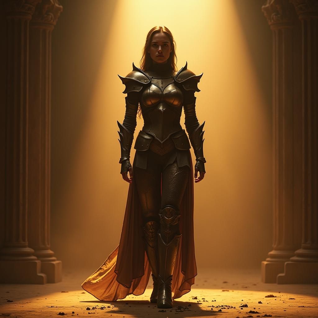 Armored Woman in Cinematic Light, Film Still