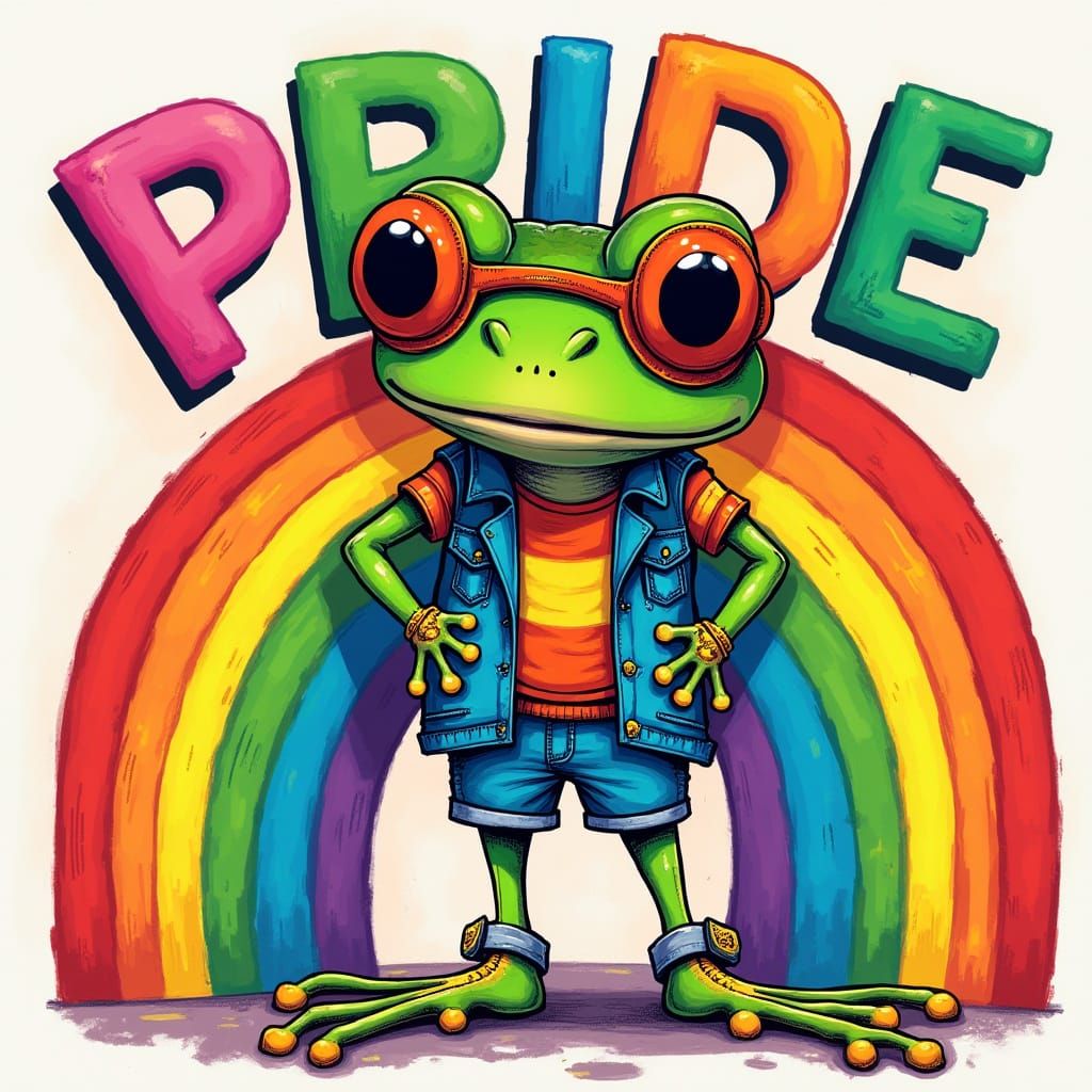Colorful Cartoon Frog Celebrates Pride