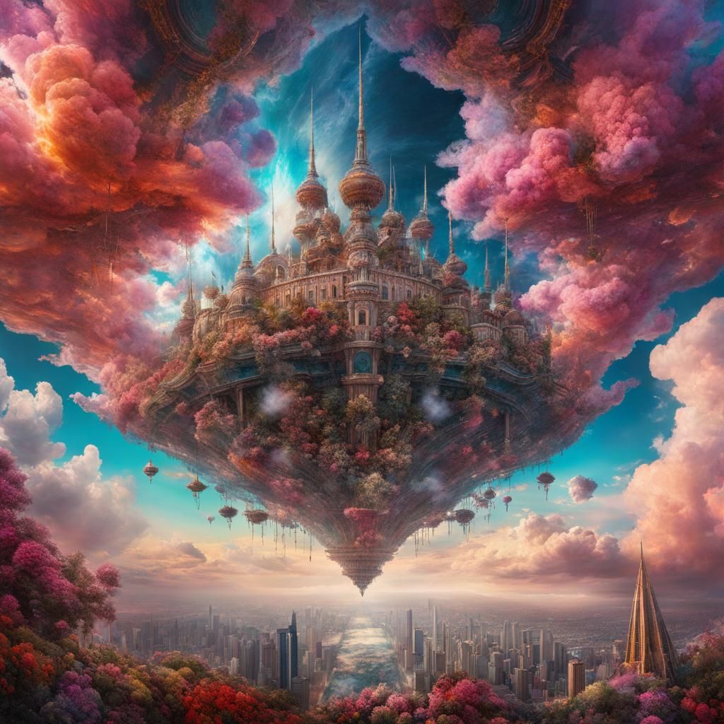 Majestic Cloud City with Vivid Nebula Colors