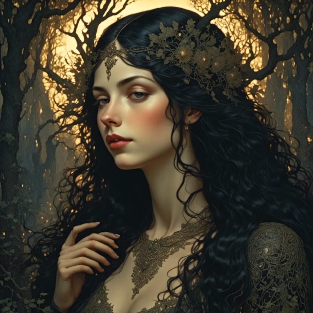 Eerie Forest Portrait of Woman with Antlers