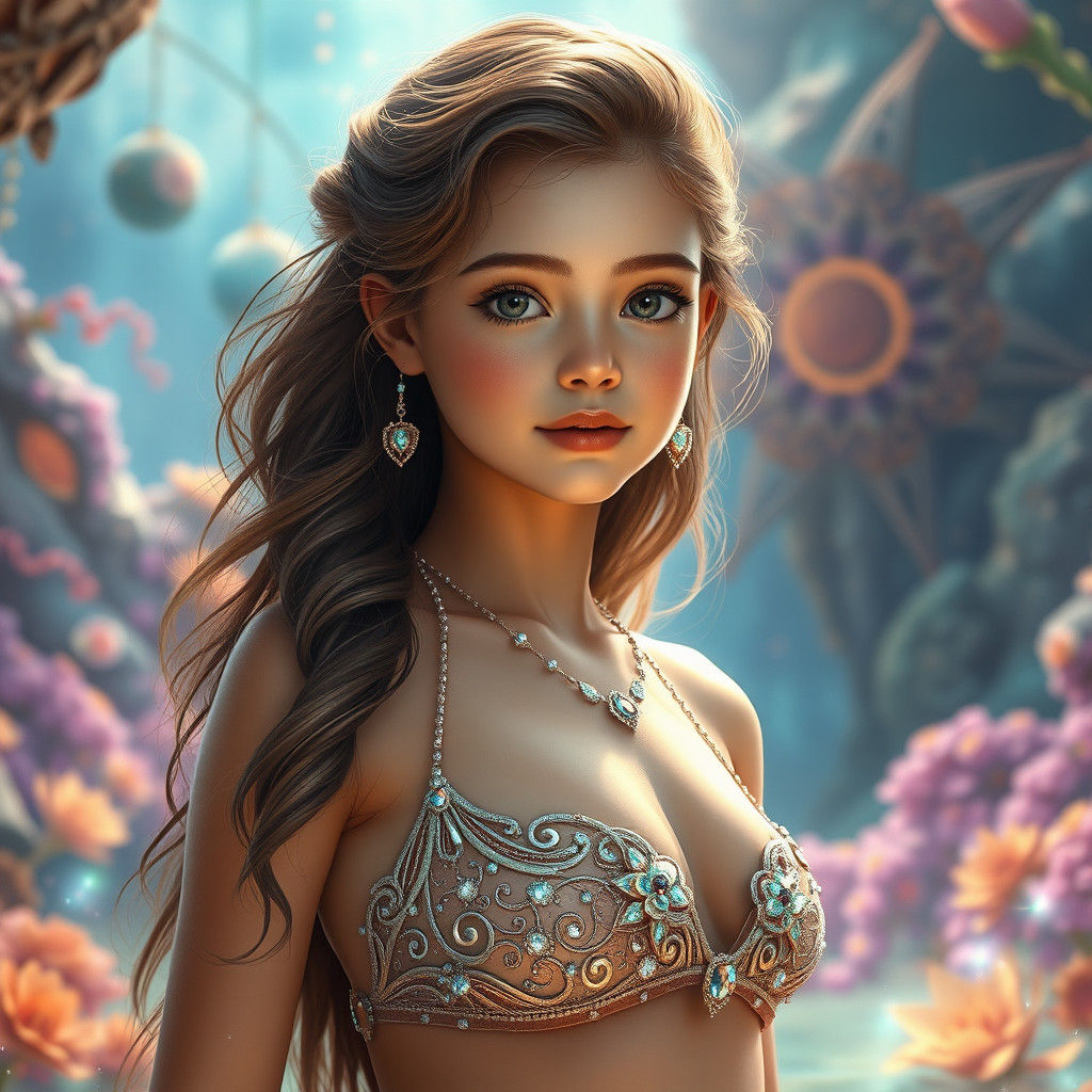 Fantasy Bikini Model in Enchanted Realm as Digital Art
