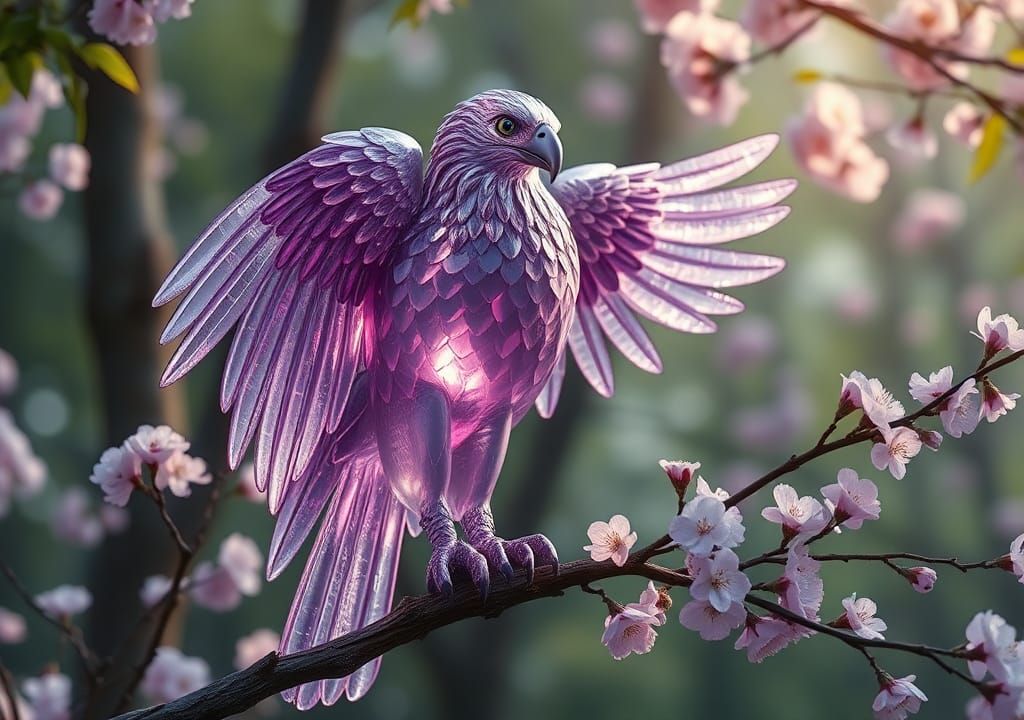 Amethyst Eagle on Blossom Branch: Digital Painting