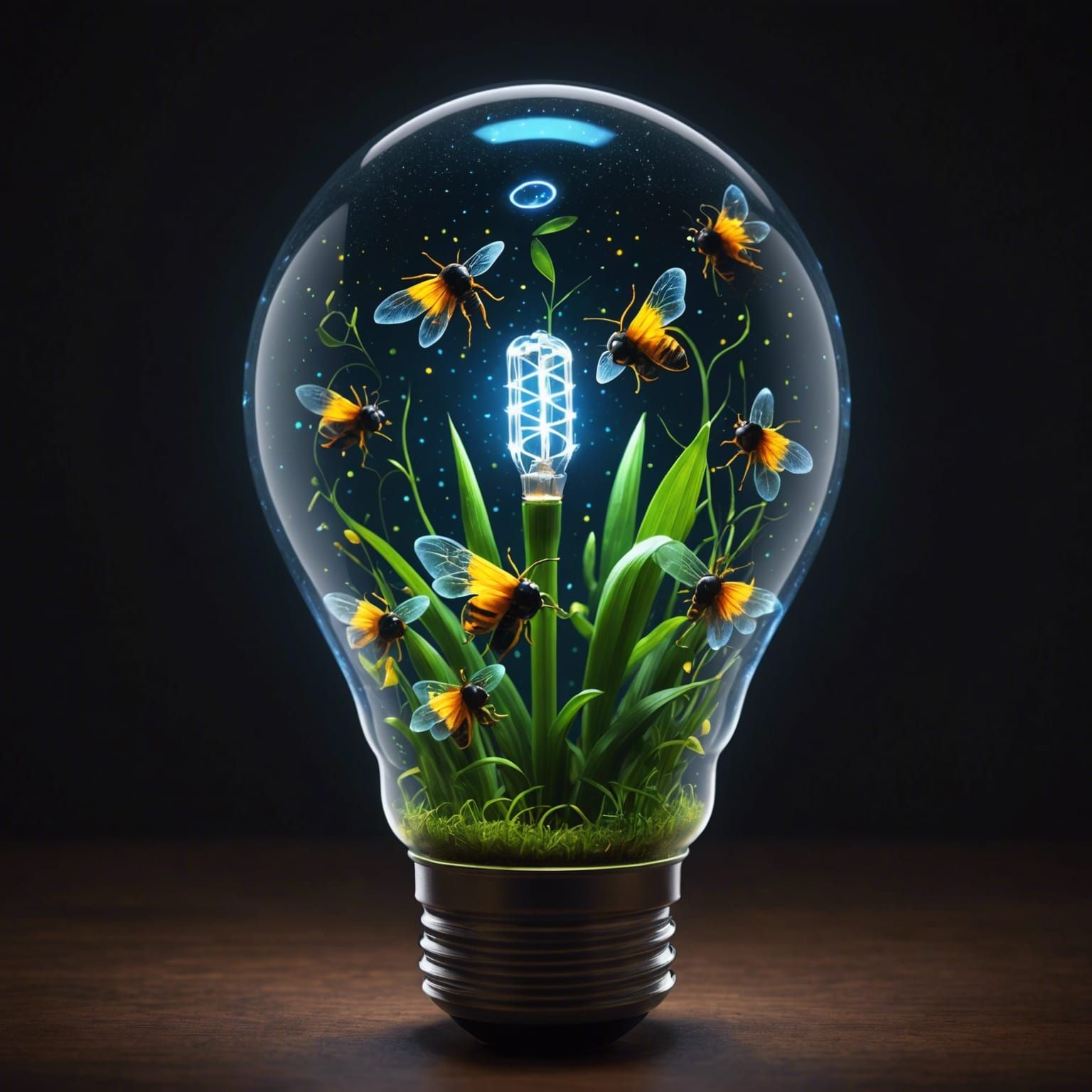 Fireflies Glow Inside Realistic Lightbulb