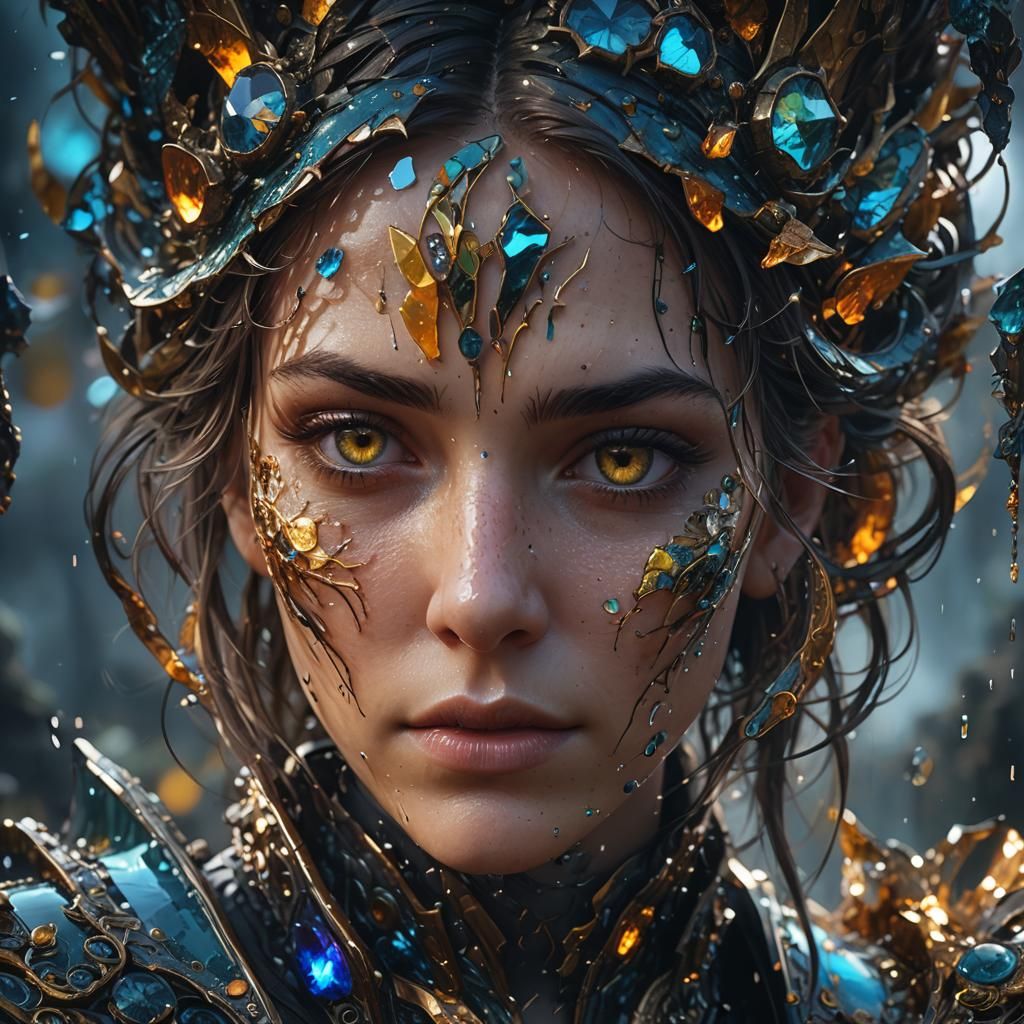 Face Reflected in Broken Glass: Detailed Matte Painting