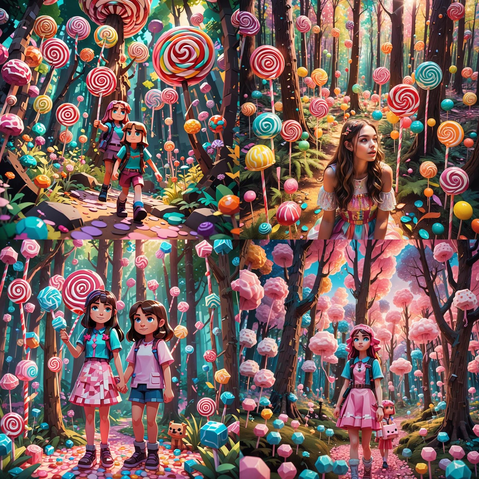 Minecraft Alex and Steve in Candy Art Forest