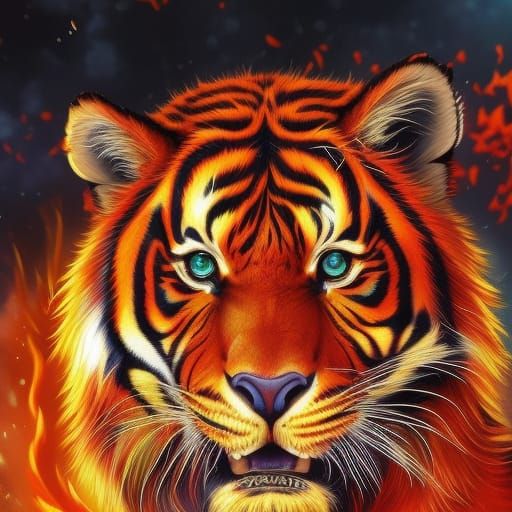 Fiery Anime Tiger Digital Illustration
