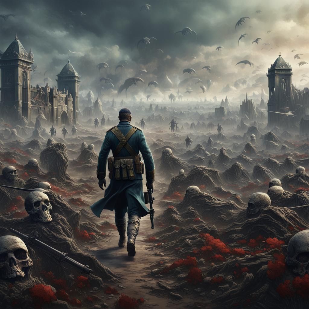 Battlefield Walk: Detailed Matte Painting in Deep Color