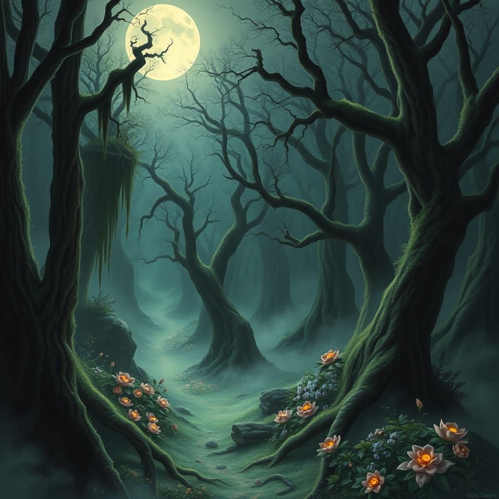 Enchanted Forest Clearing in Ethereal Moonlight