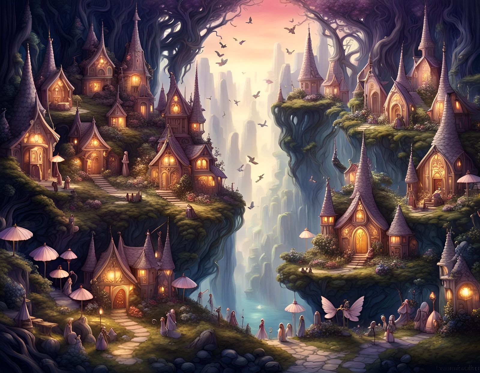 Magical Fairy Village in Epic Landscape