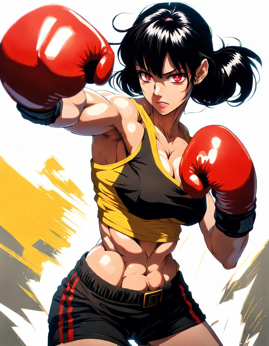 Dynamic Manga Boxing Woman with Red Eyes