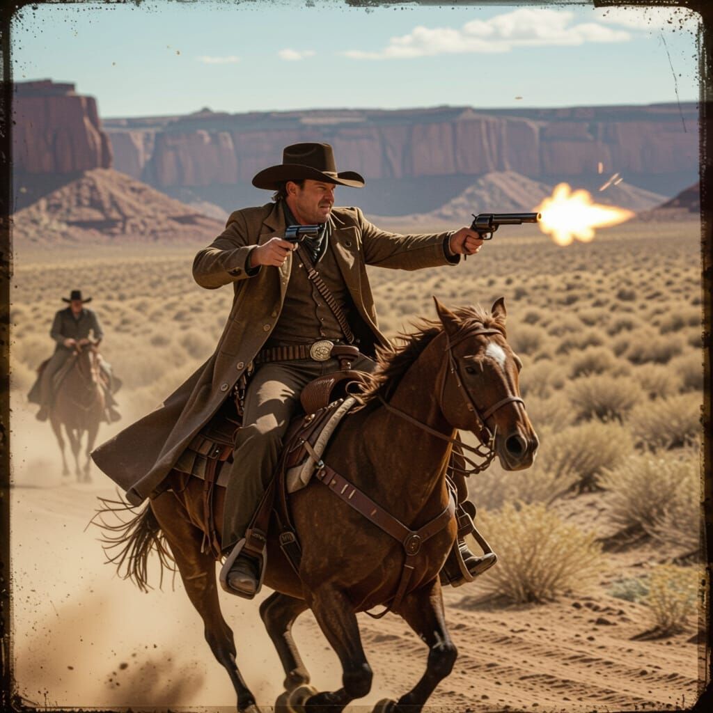Cowboy Outlaw Chase in Cinematic Film Style