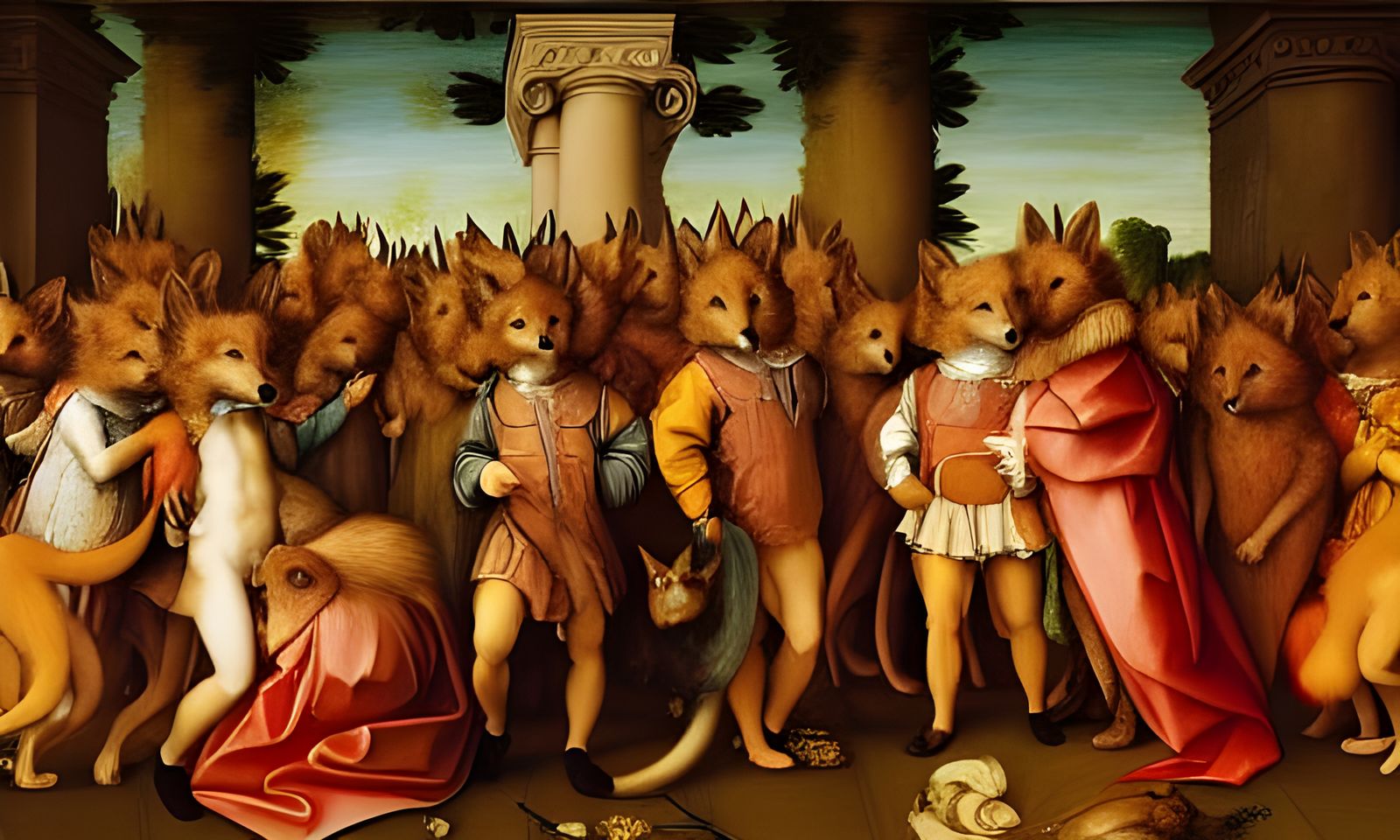 Renaissance Foxes Social Gathering Painting