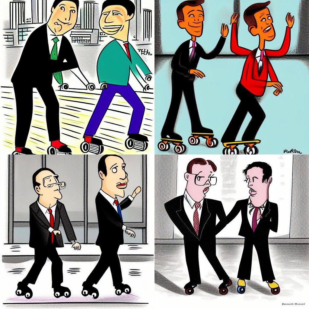 Businessmen Roller Skating: New Yorker Cartoon Style