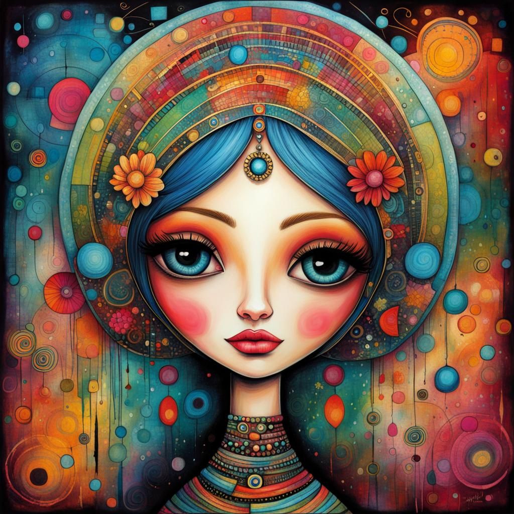 Whimsical Portrait in Art Brut Style