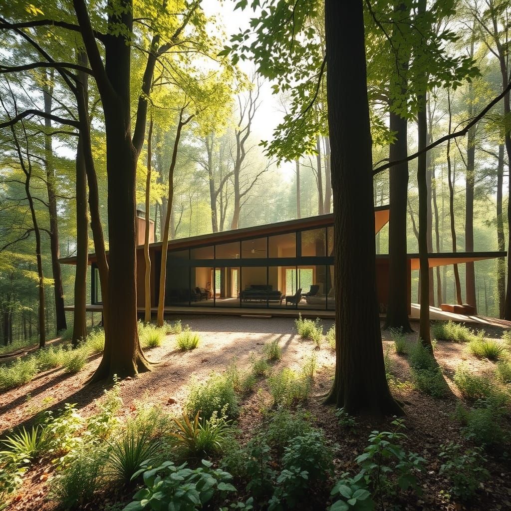 Mid Century Modern Home Blends into Woodland Surroundings