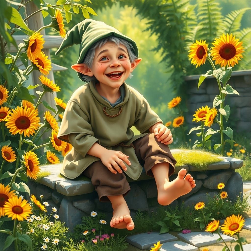 A gentle, warm-hearted elderly halfling male with Down syndr...