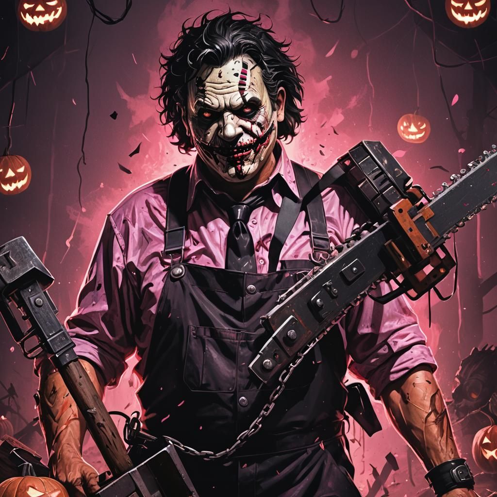 Leatherface Portrait with Chainsaw in Gothic Horror Style