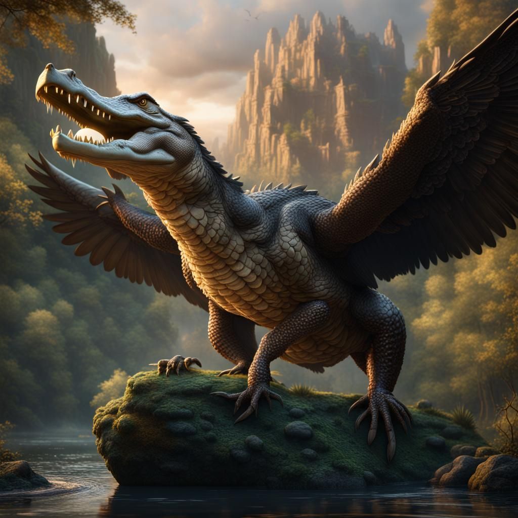 Crocodile Eagle Morph in Detailed Matte Painting