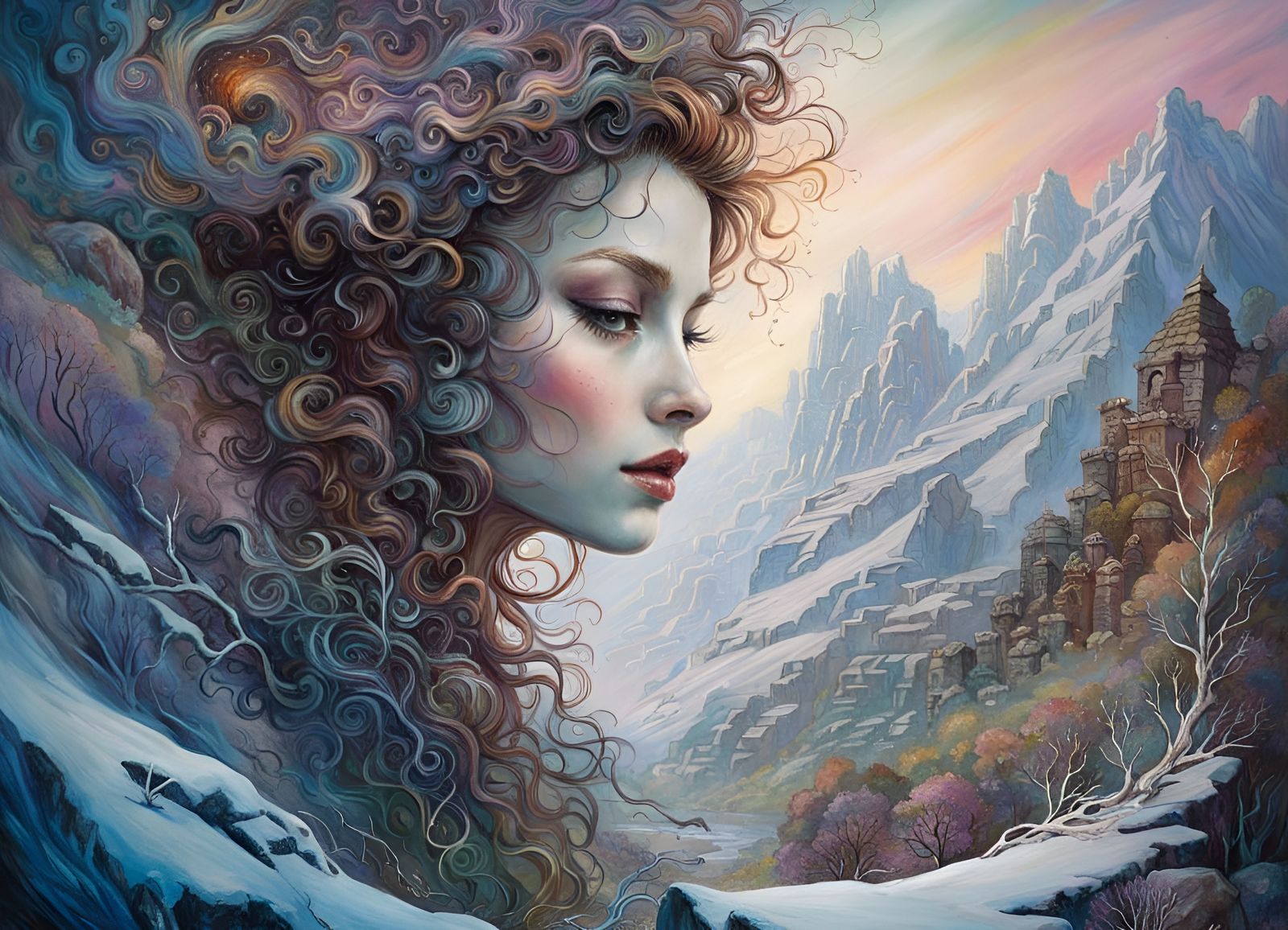 Surreal Snowscape with Ethereal Reflections in Burtonesque S...