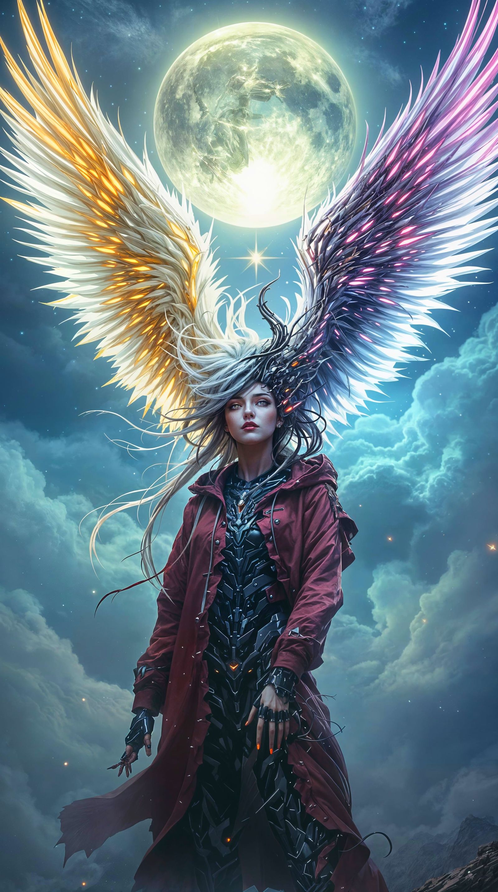 Cyberpunk Goddess Awakens in Celestial Battle