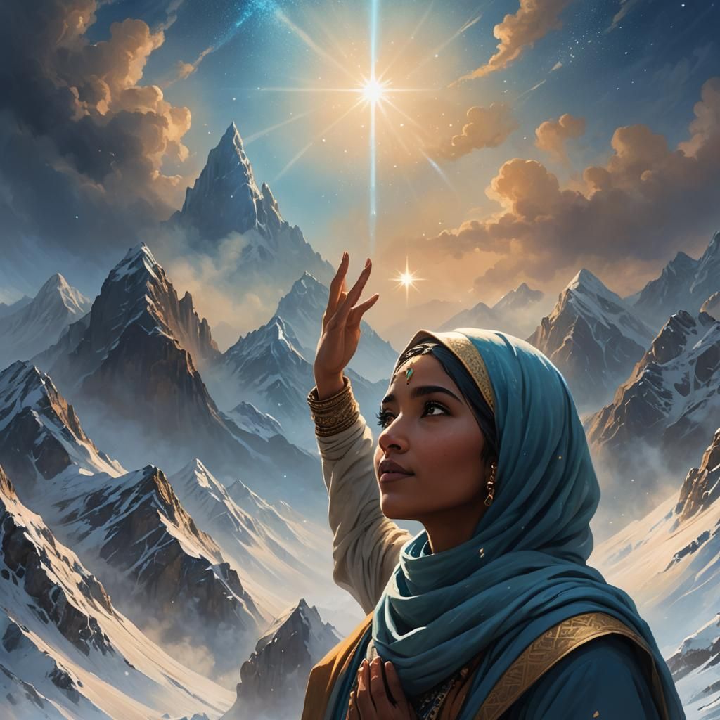 Girl Touches Jupiter Star in Beksiński-Inspired Surrealism