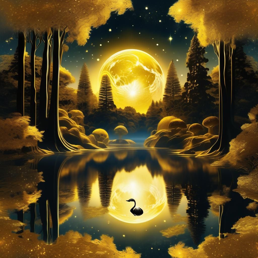 Mystical Planet with Golden Light and Stormy Sea