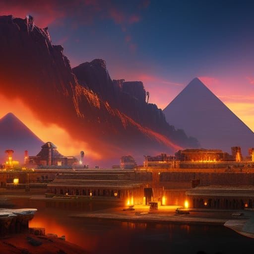 Egyptian Gods at Dinner: Detailed Matte Painting