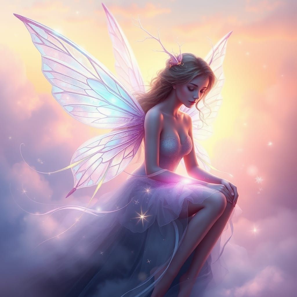 Luminous Electric Fairy Portrait in Painterly Style