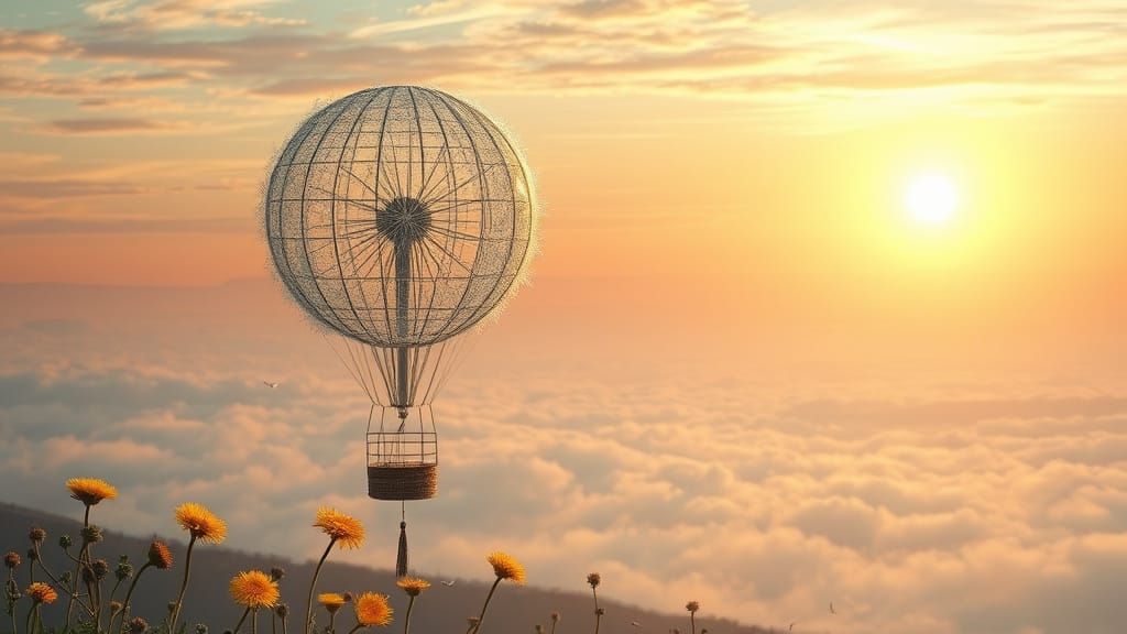 Ethereal Dandelion Hot Air Balloon in Bio-Art Style