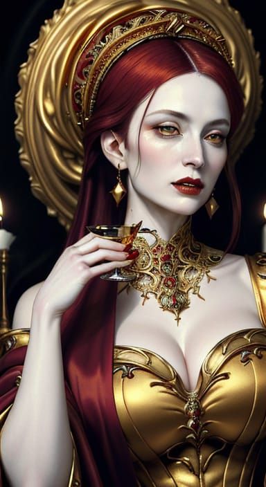 vampire queen drinking blood from a chalice