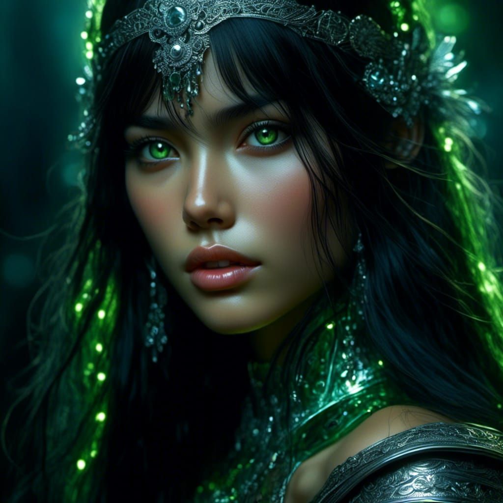 Bioluminescent Warrior Woman in Hi-Tech Armor
