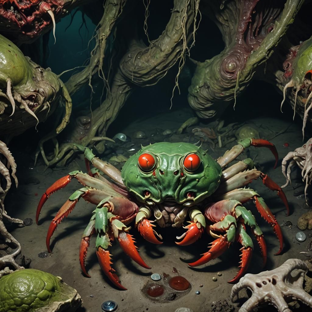 Zombie Mr. Krabs in Dark Underwater Lair
