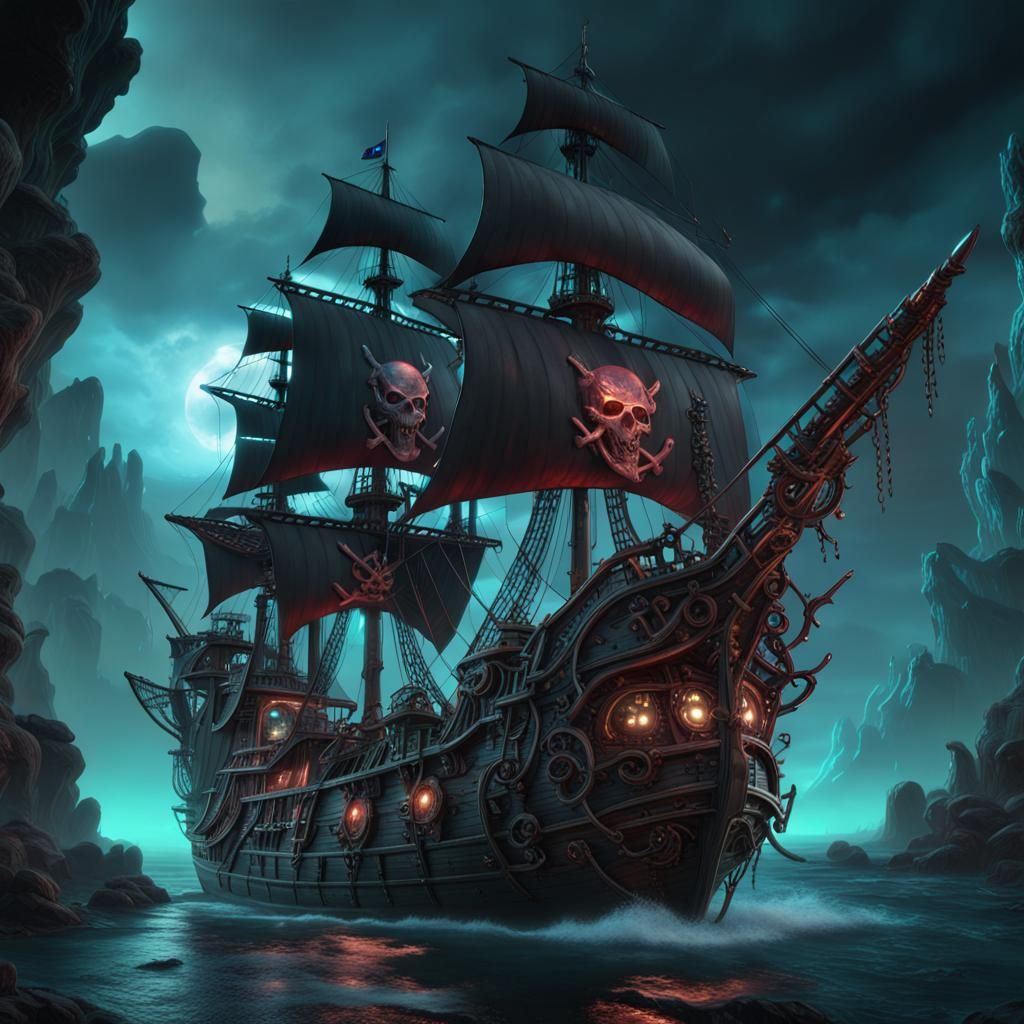 Bioluminescent Demonic Pirate Ship Concept Art