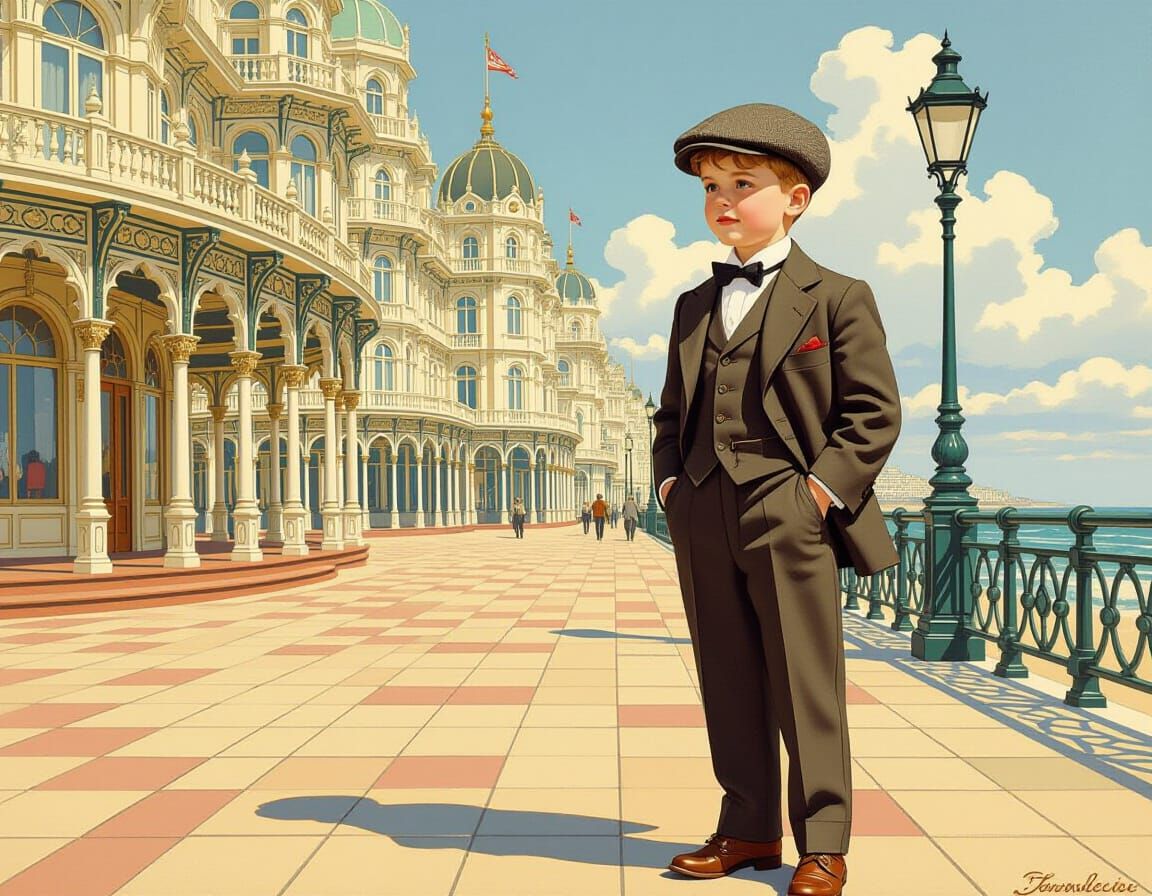 Brighton Boy in Victorian Seaside Scene
