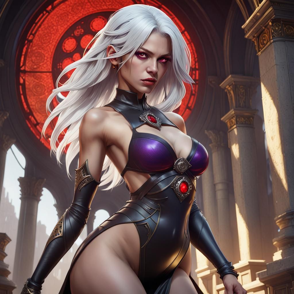 Fantasy Assassin Girl with Red Eyes, Digital Art