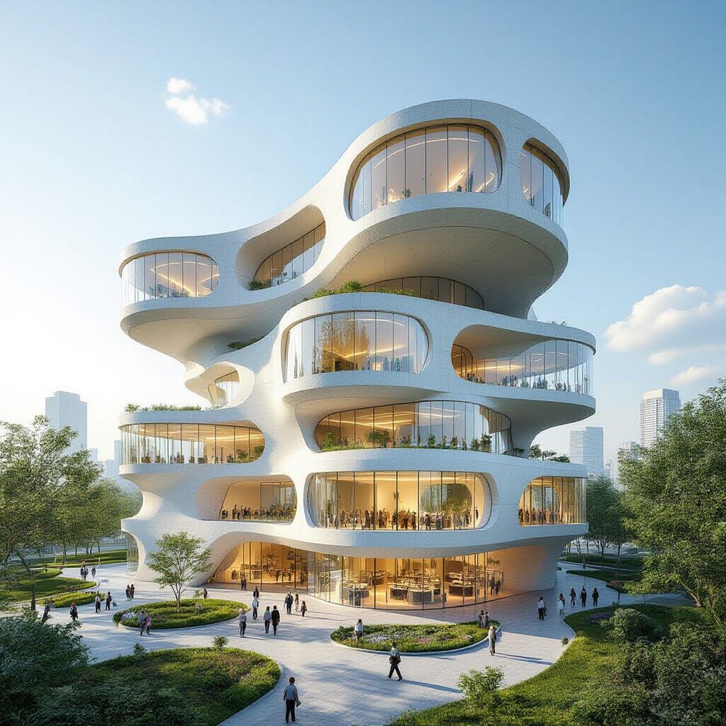 Futuristic Organic School Building in 3D Style