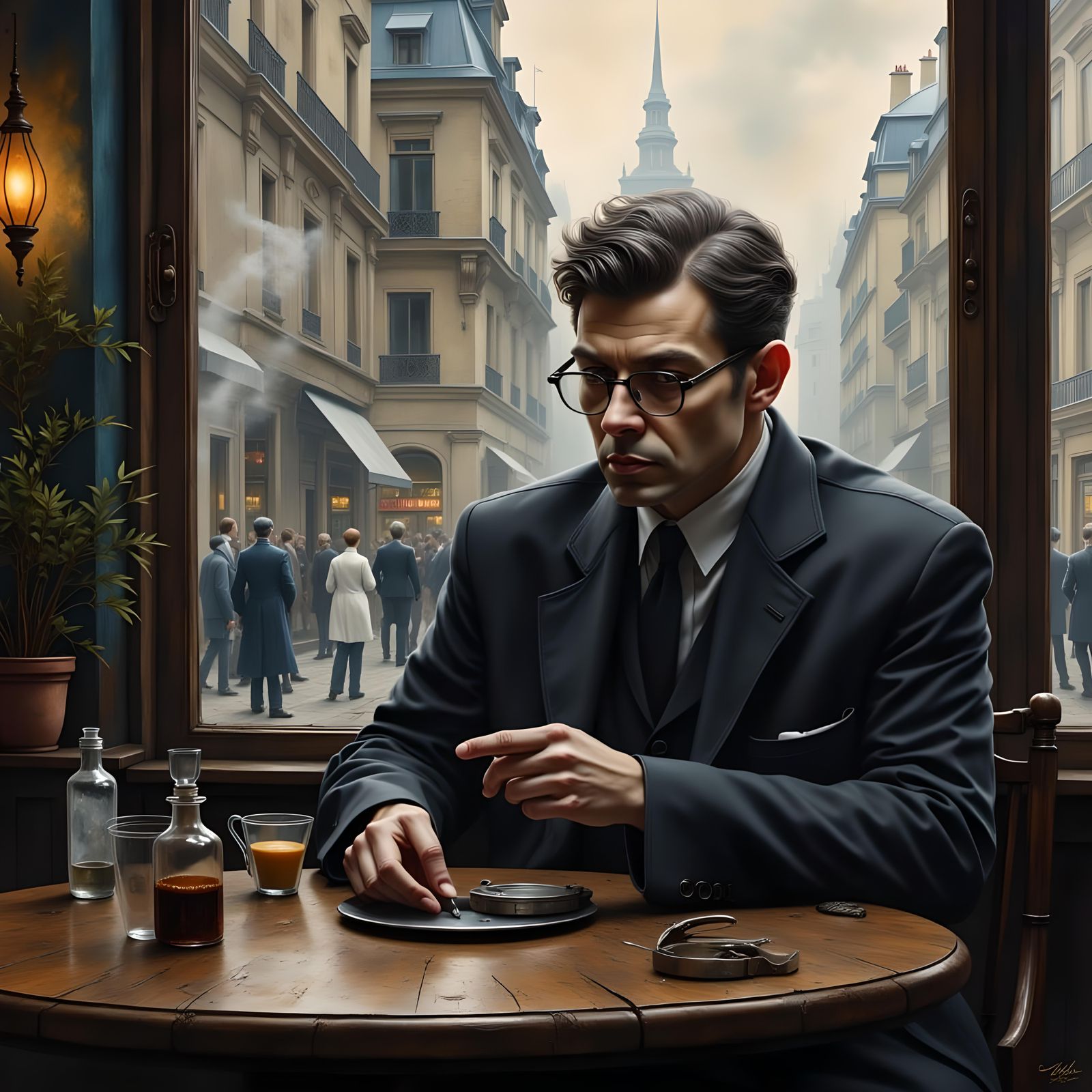 Sartre contemplating existentialism