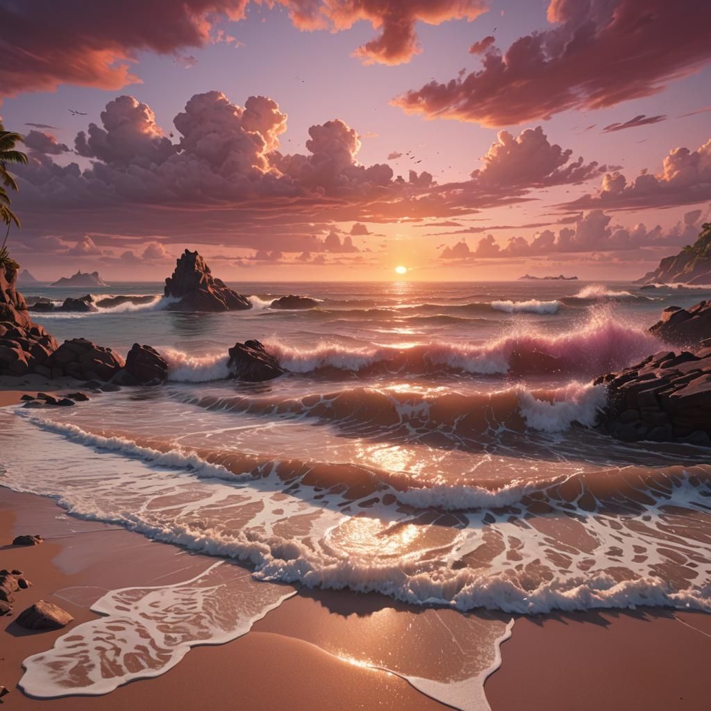 Orange and Pink Beach Sunrise: Fantasy Concept Art