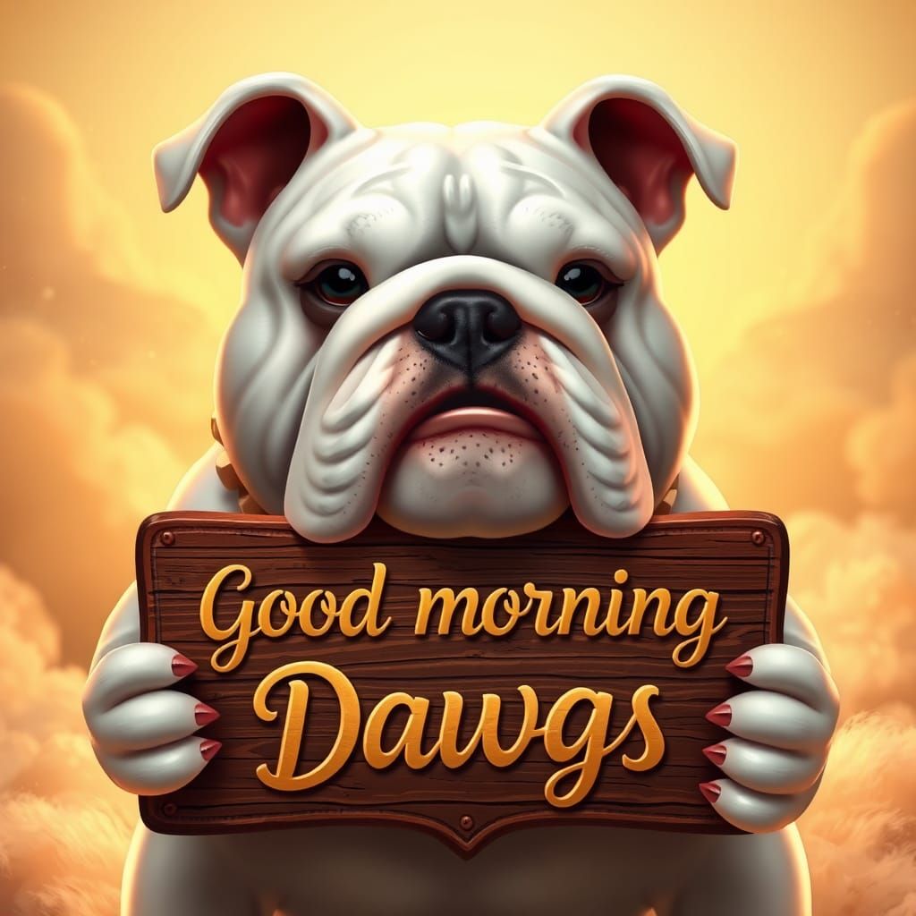 Georgia Bulldog with Placard in Fantasy Art Style