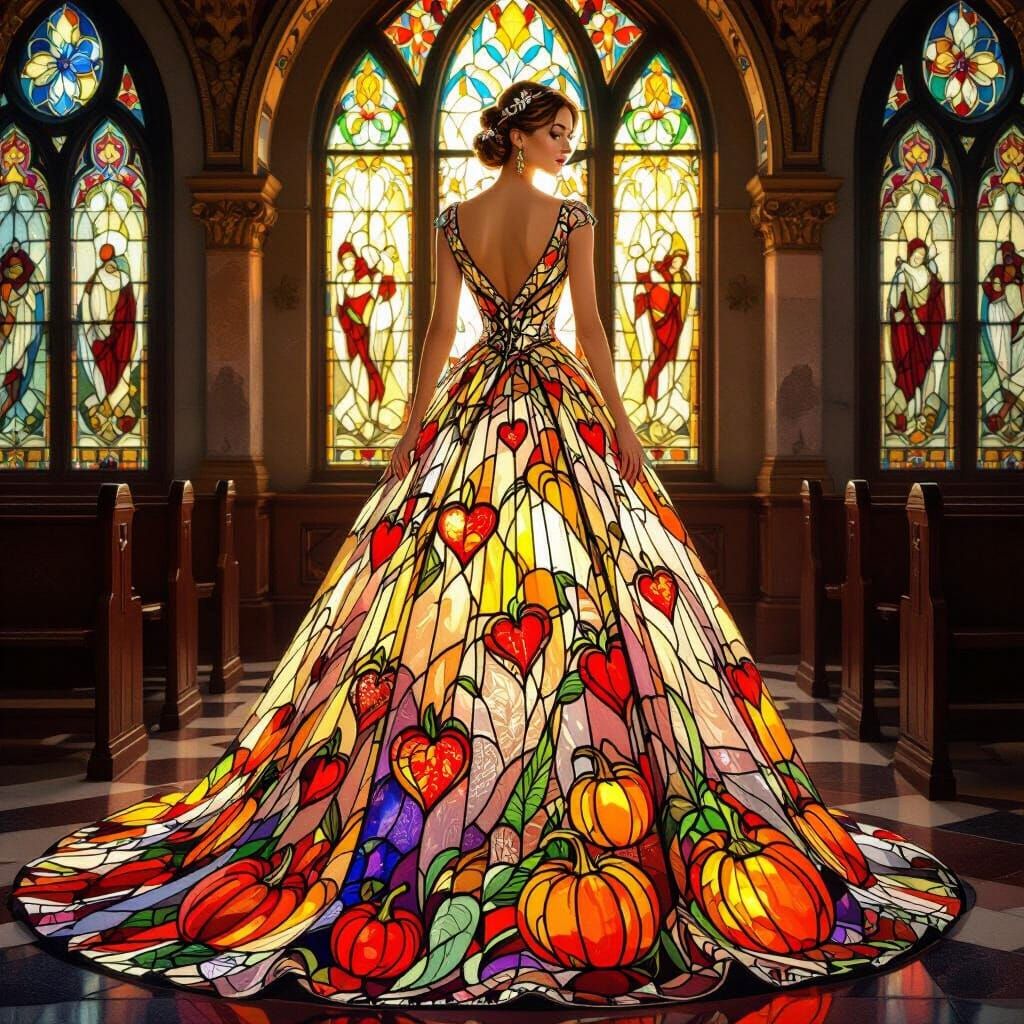 Stunning Stained Glass Wedding Gown in Fall Colors