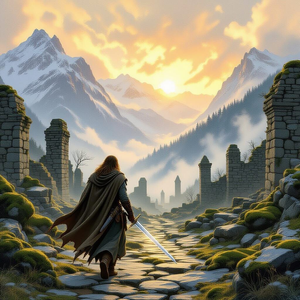 Middle-earth Traveler in Ancient Ruins