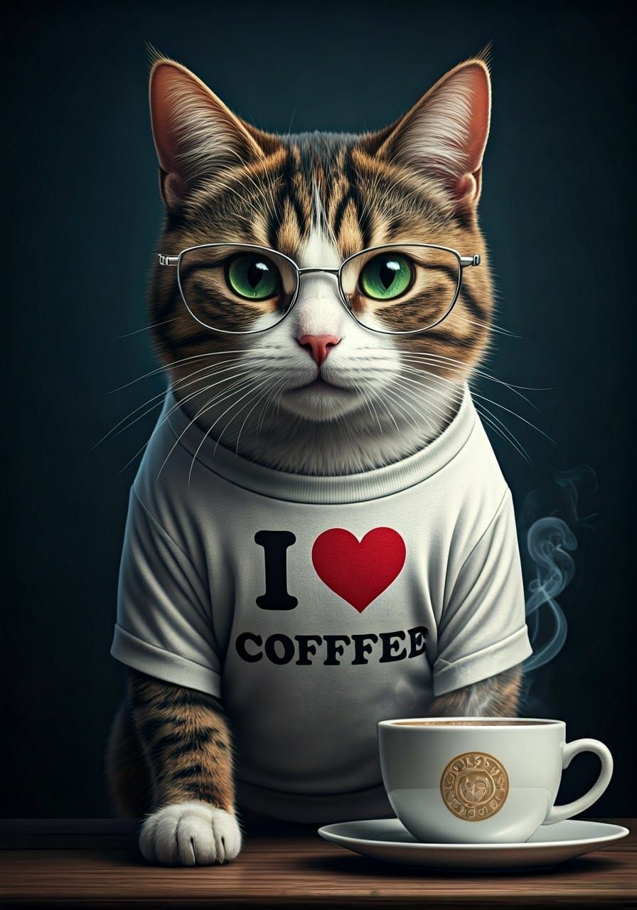 Calico Cat's Coffee Break: Hyperrealistic AI Art