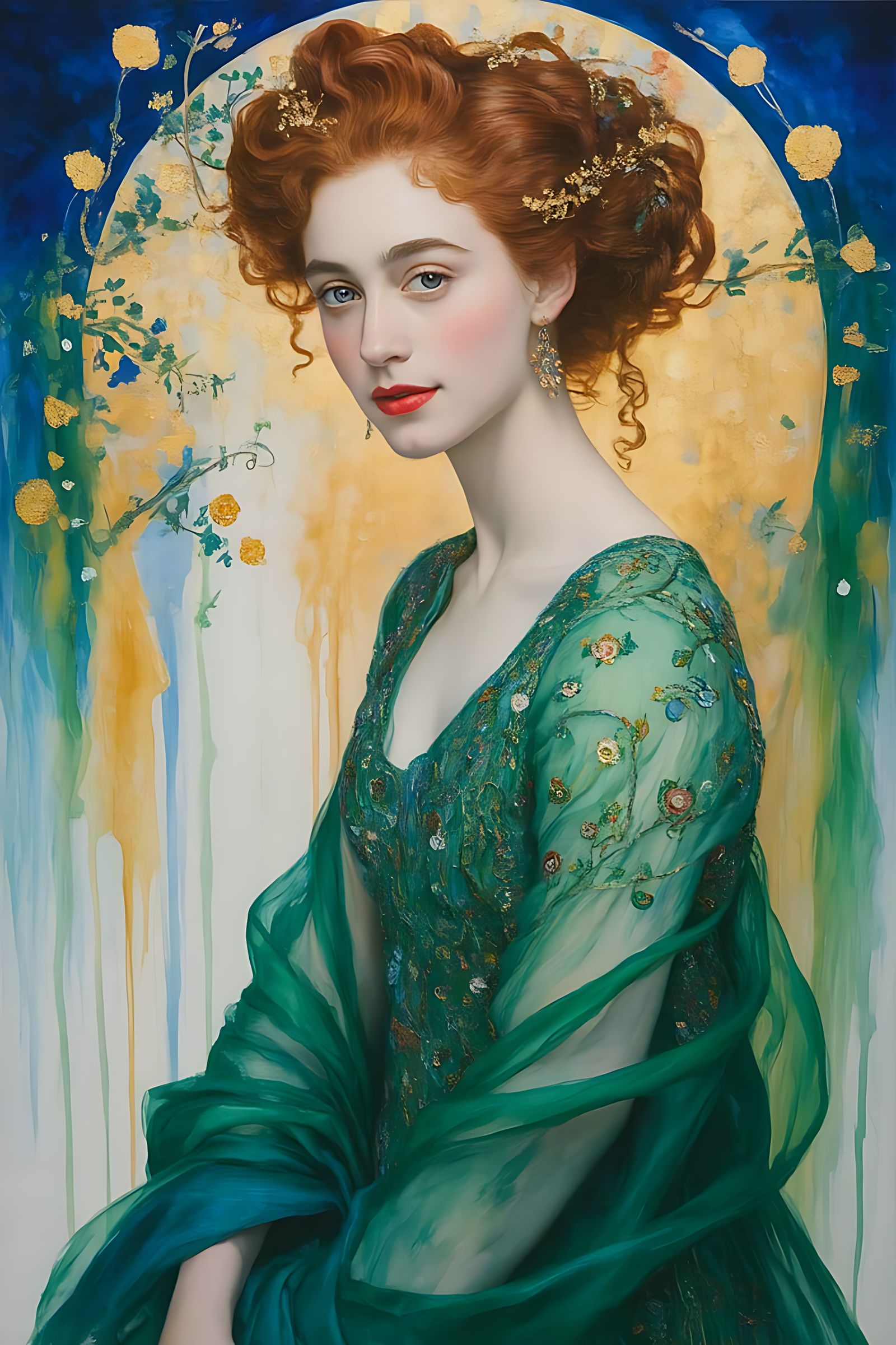 Klimt-Inspired Portrait of a Woman in Watercolor Style